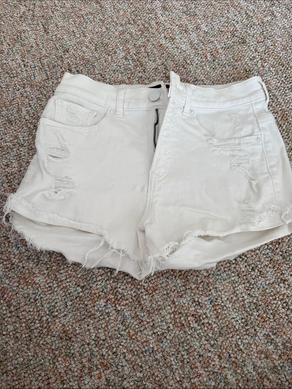Express White Distressed High-Rise Jean Shorts
